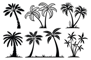 Palm trees silhouettes vector set 