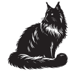 Obraz premium Black Maine Coon Cat Vector Illustration: Elegant Feline Silhouette, Detailed Breed Art for Graphic Design & Pet Lovers