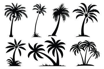 Obraz premium Palm trees silhouettes vector set 