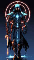 Cyberpunk dark knight fantasy character art