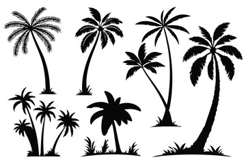 Naklejka premium Palm trees silhouettes vector set 