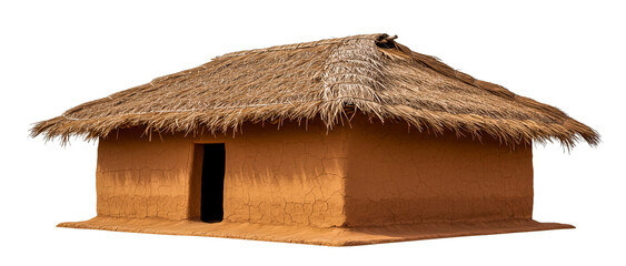 Traditional african mud hut thatched roof home