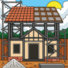 House Construction Site Colored Cartoon 