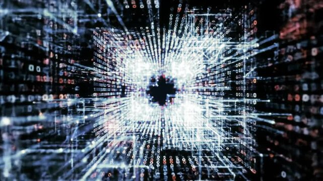 Ethereal flow of binary data forming a digital nexus within the network