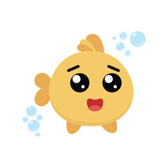 cute cartoon goldfish with bubble vector design template