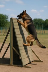 German Shepherd training, k9 dog, dog climbing wall