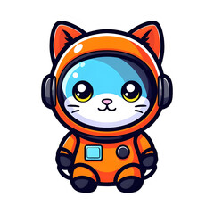 Cute Cartoon Cat in Orange Spacesuit – Adorable Astronaut Kitty Vector Illustration

