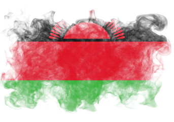 Distressed design showing Malawi flag in black, red, and green with a stylized sun emblem creating...