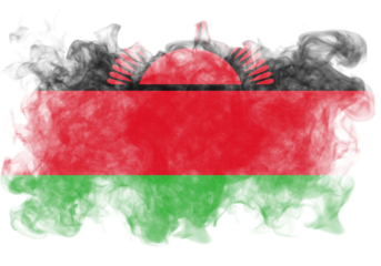 Distressed design showing Malawi flag in black, red, and green with a stylized sun emblem creating a powerful visual statement.