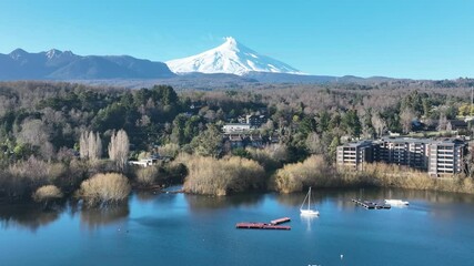 Peninsula In Pucon Los Lagos Chile. Stunning Tropical Coastline Beach Scene Viewed From Above. Shore Horizon Beach Sea. Shore Panorama. Pucon Los Lagos. - Powered by Adobe