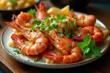 A lavish seafood buffet spread with various dishes , shrimp cocktail, selection, sashimi
