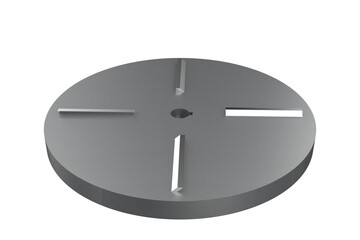 blade knife plate for chip cutter and vegetable chopper, Circular silver metal plate with four rectangular slots and blades, designed for a chip cutter or vegetable chopper on a PNG Transparent Backgr