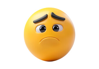 Fototapeta premium Sad yellow emoji expressing disappointment or sorrow isolated on transparent background
