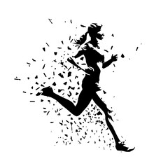 Run, running woman silhouette. Isolated vector illustration of female runner with dispersion effect