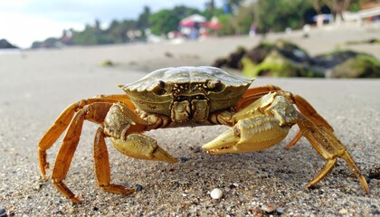 Crab on Beach Sands: Close-up Nature Capture of Coastal Wildlife, sandy shore