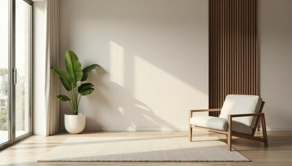 Clean lines, simple shapes, muted tones define this minimalist modern interior A single plant adds a touch of nature , contemporary design, muted, white