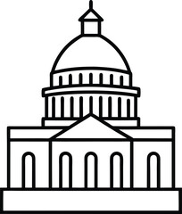 Classic Capitol Building Line Art Clean Black Outline Minimalist Design for Patriotic Decor
