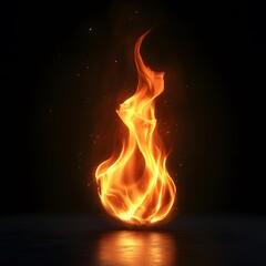Fiery orb of orange flames rising on dark surface