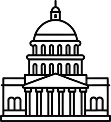 Minimalist Line Art Capitol Building Illustration Classic Dome Columns Patriotic Design