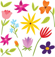 Colorful Hand-Drawn Flower Clipart Set – Floral Vector Elements