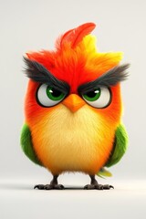 Fototapeta premium Colorful cartoon bird with an expressive face showcasing bold colors and sharp features, perfect for children's animation and creative designs