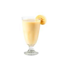 Healthy banana smoothie milkshake in glass isolated on transparent background