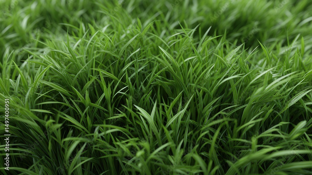 Poster a lush green field of grass with a few weeds