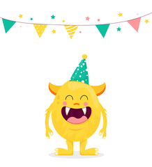 Birthday card with cute cartoon monster