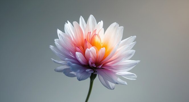 A Delicate Bloom. Closeup of a White and Pink Chrysanthemum with Warm Light Center