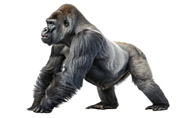 Fototapeta premium Powerful Gorilla Majestic Primate in Profile, Isolated on White Background