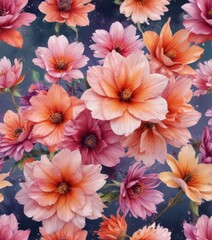 Vibrant watercolor blooms, petals unfurl in artistic explosion ,  texture,  colorful,  spring