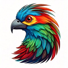 Obraz premium Resplendent Quetzal face close-up isolated on white background – vibrant tropical bird portrait