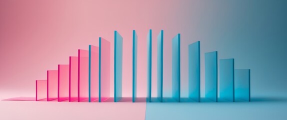 Geometric Arrangement of Translucent Rectangles in Pink and Blue Gradient Hue.