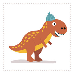 Cute cartoon dinosaur wearing a beanie hat. Perfect for kids' books, posters, greeting cards,Fun and colorful illustration for children’s designs, birthday invitations, wall art, and playful merchandi