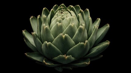 Fototapeta premium Elegant artichoke flower head on black canvas presenting symmetrical elegance