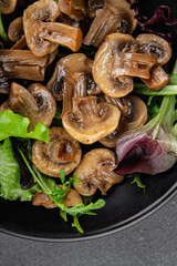 Mushrooms pickled champignon salad snack fresh delicious gourmet food background on the table rustic food top view copy space keto and paleo diet vegetarian and vegan food
