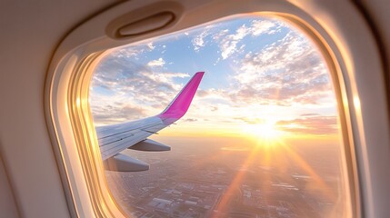 Airplane View of Wing and Sunset Sky