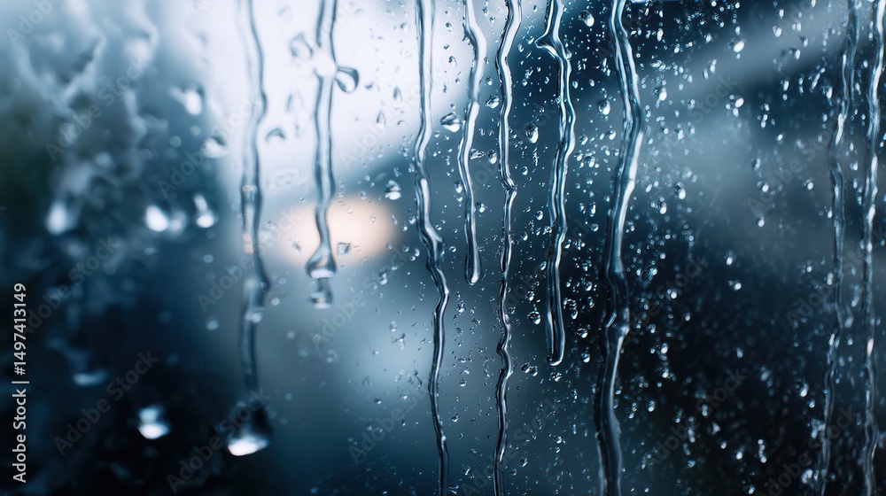 Aufkleber The rain is falling on the window, creating a blurry and hazy effect