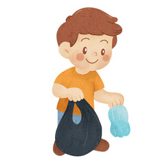 little boy playing picking garbage