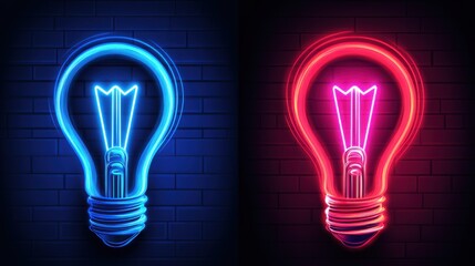 Two Neon Lightbulbs on Brick Wall