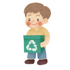 boy holding recycle box