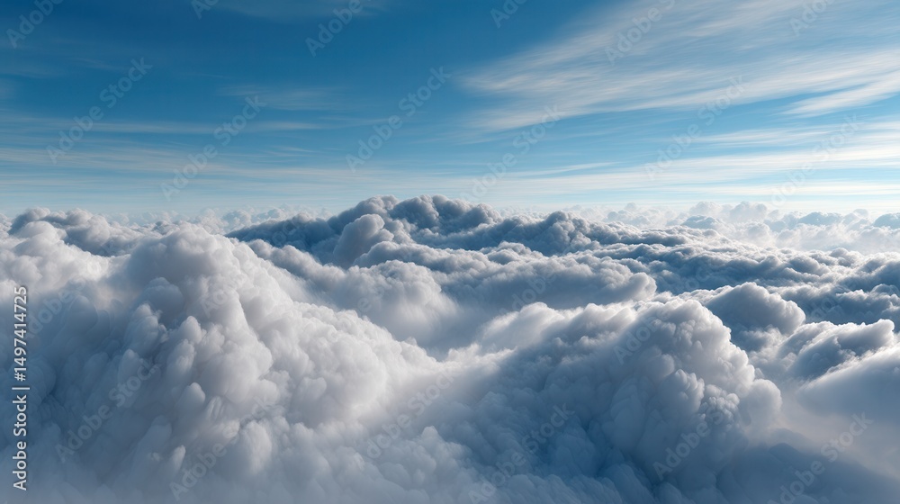 Poster the sky is filled with fluffy white clouds, creating a serene