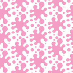 Seamless vector pattern with pink splashes on white background. Ideal for fabric, gift wrap, notebooks, wallpapers, social media, kids products, and trendy packaging.