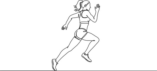 continuous single line drawing of female athlete exercising, line art vector illustration