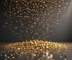 Scattered gold confetti, bright light illuminates,  event,  yellow,  shiny