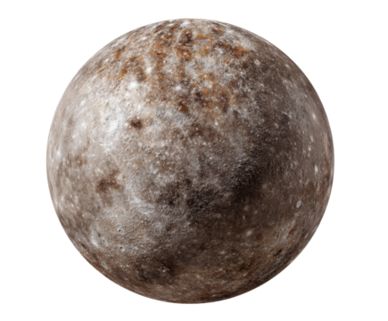 Mercury details on a dark space backdrop, cut out transparent