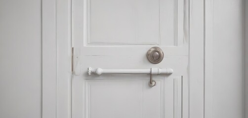 Close-up of closed white wood door, stylish handle ,  macro,  interior design