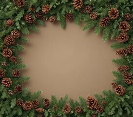 Deep green fir & brown pine cones create a rich Christmas border ,  greenery,  celebration