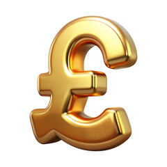 Glossy 3D golden pound sterling symbol isolated on white background