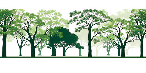 Lush green treetops silhouette isolated on a white background png ai generated